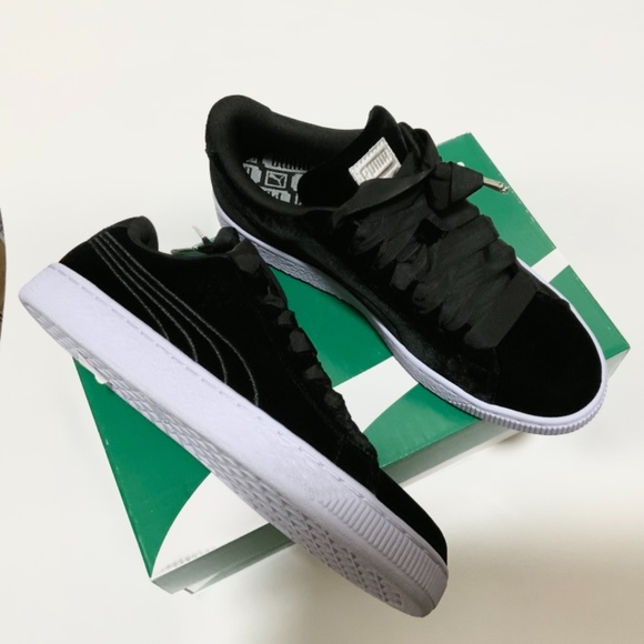 Puma Velour Basket Classic Black White Blue Fashion Sneaker Loafers Casual Shoes - Picture 3 of 5